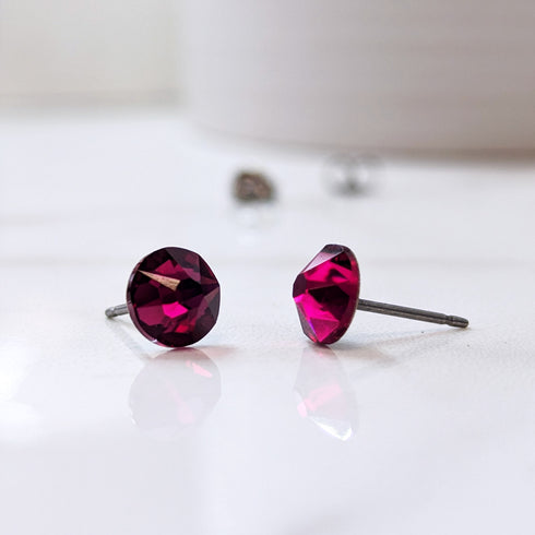 Ruby Red Crystal Titanium Earrings, 6.5mm