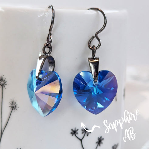 Sapphire Blue Crystal Titanium Drop Earrings