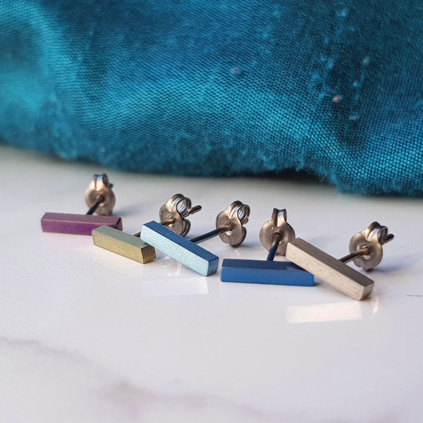 Rectangle Titanium Stud Earrings - 10mm - in a Range of Colours