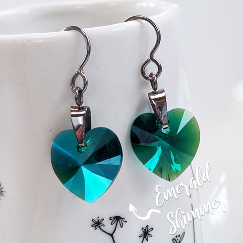 Emerald Green Crystal Titanium Drop Earrings