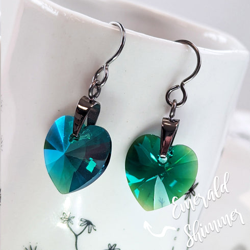 Emerald Green Crystal Titanium Drop Earrings