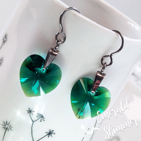 Emerald Green Crystal Titanium Drop Earrings