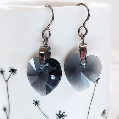 Graphite Crystal Titanium Drop Earrings