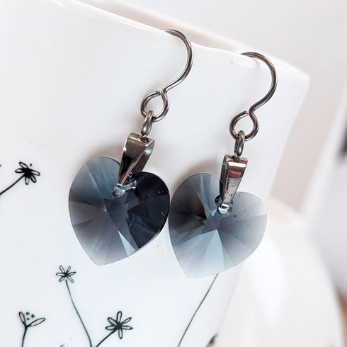 Graphite Crystal Titanium Drop Earrings