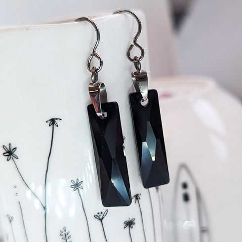 Jet Black Crystal Titanium Long Drops