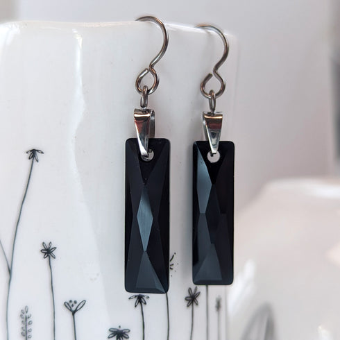 Jet Black Crystal Titanium Long Drops