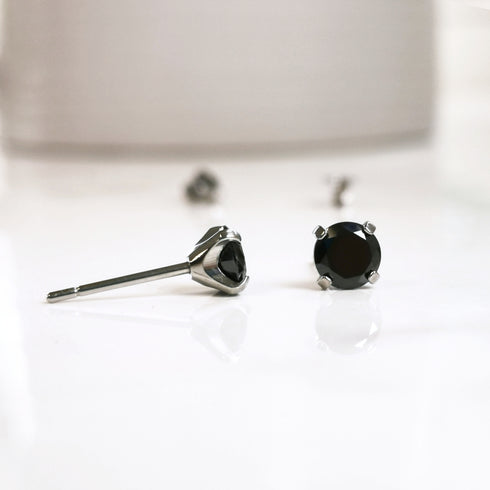 Black Cubic Zirconia Titanium Earrings