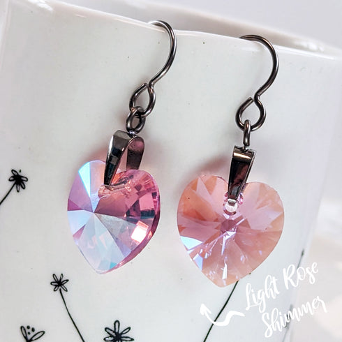 Light Rose Pink Crystal Titanium Drop Earrings