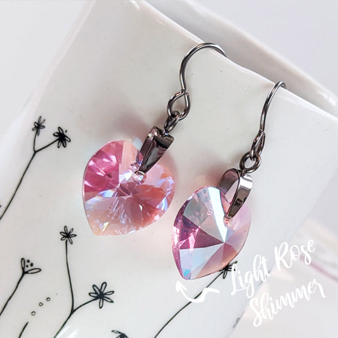 Light Rose Pink Crystal Titanium Drop Earrings