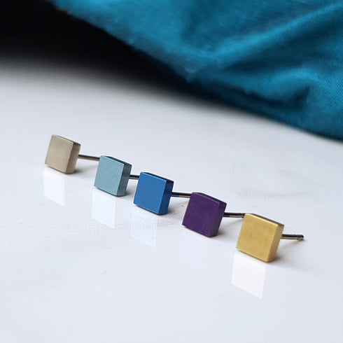 Square Titanium Stud Earrings in a Range of Colours