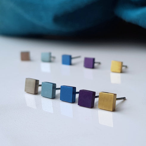 Square Titanium Stud Earrings in a Range of Colours