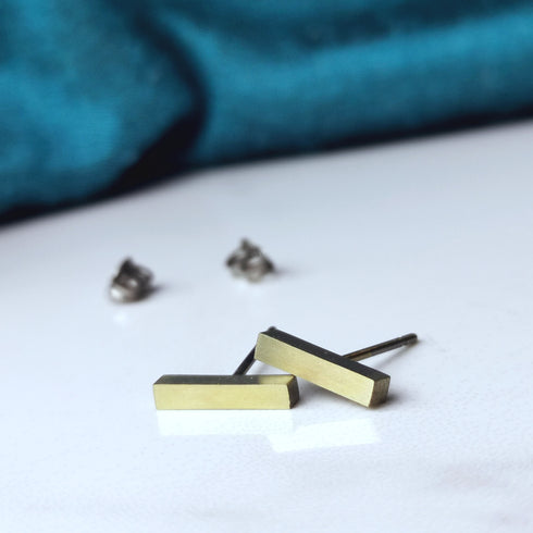 Rectangle Titanium Stud Earrings - 10mm - in a Range of Colours
