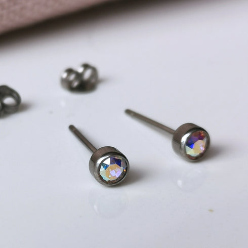 Rainbow AB Crystal Titanium Stud Earrings, 4mm