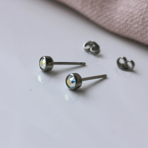 Rainbow AB Crystal Titanium Stud Earrings, 4mm