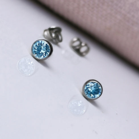Aquamarine Blue Crystal Titanium Stud Earrings, 4mm