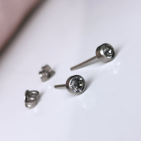 Black Diamond Crystal Titanium Stud Earrings, 4mm