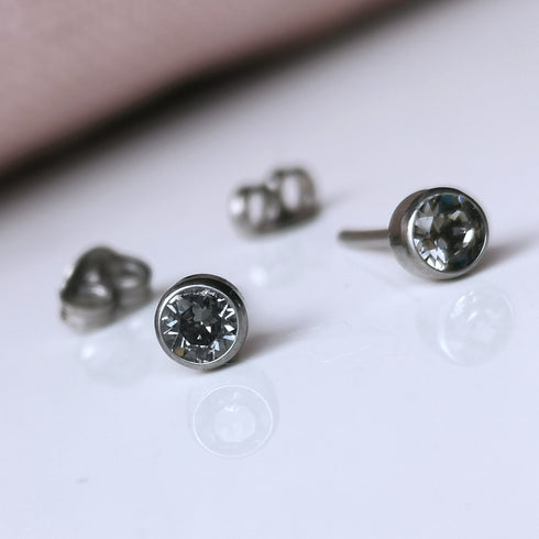 Black Diamond Crystal Titanium Stud Earrings, 4mm
