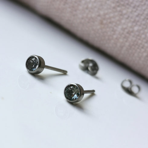 Black Diamond Crystal Titanium Stud Earrings, 4mm