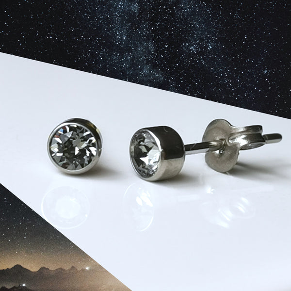 Black Diamond Crystal Titanium Stud Earrings, 4mm