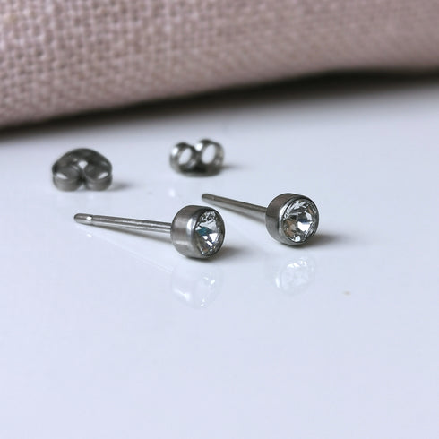 Clear Moonlight Crystal Titanium Stud Earrings, 4mm