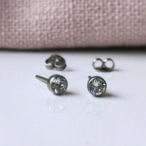 Clear Moonlight Crystal Titanium Stud Earrings, 4mm