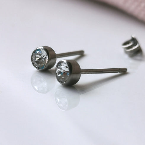 Clear Moonlight Crystal Titanium Stud Earrings, 4mm