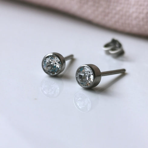 Clear Moonlight Crystal Titanium Stud Earrings, 4mm