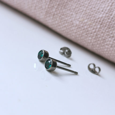 Emerald Green Crystal Titanium Stud Earrings, 4mm