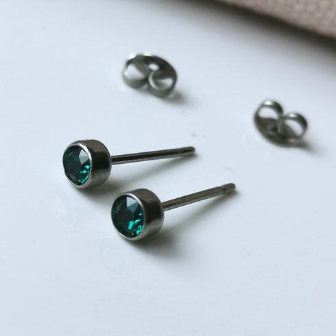 Emerald Green Crystal Titanium Stud Earrings, 4mm