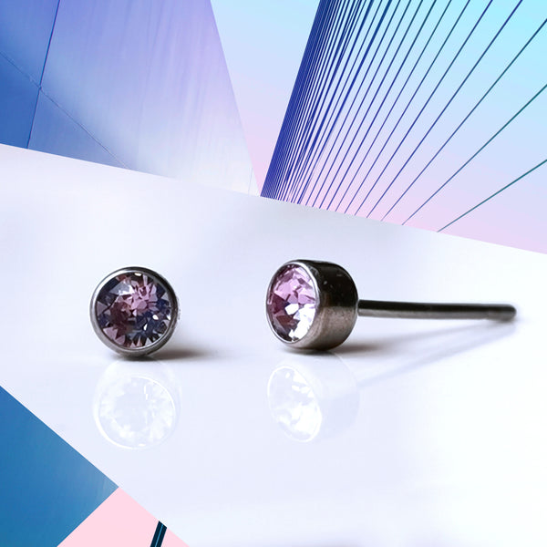 Light Amethyst Crystal Titanium Stud Earrings, 4mm