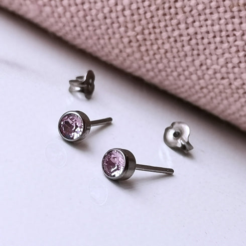 Light Amethyst Crystal Titanium Stud Earrings, 4mm