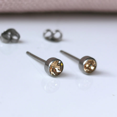 Light Colorado Topaz Crystal Titanium Stud Earrings, 4mm