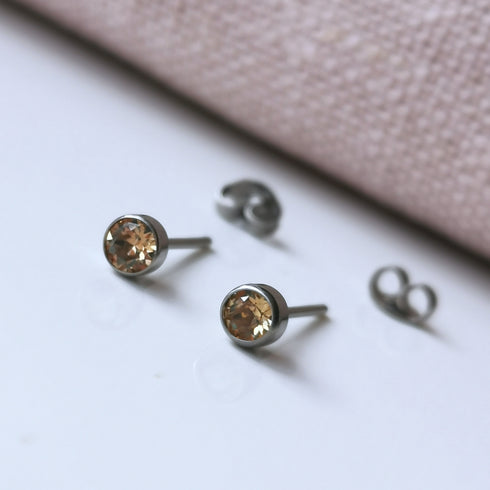 Light Colorado Topaz Crystal Titanium Stud Earrings, 4mm