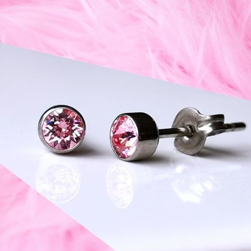 Light Rose Pink Crystal Titanium Stud Earrings, 4mm