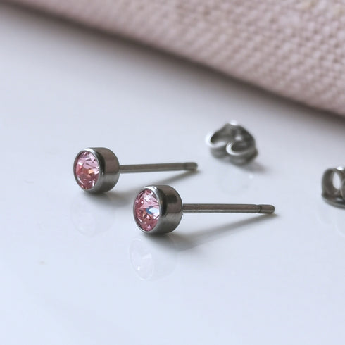 Light Rose Pink Crystal Titanium Stud Earrings, 4mm