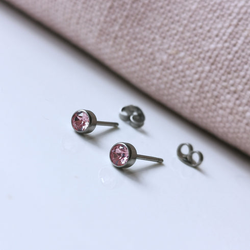 Light Rose Pink Crystal Titanium Stud Earrings, 4mm