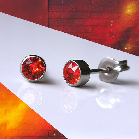 Light Siam Red Crystal Titanium Stud Earrings, 4mm