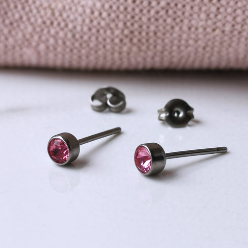 Rose Pink Crystal Titanium Stud Earrings, 4mm