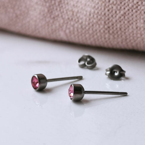Rose Pink Crystal Titanium Stud Earrings, 4mm