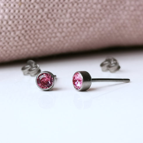 Rose Pink Crystal Titanium Stud Earrings, 4mm