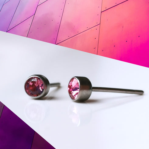 Rose Pink Crystal Titanium Stud Earrings, 4mm