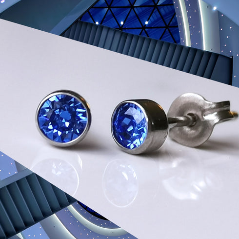 Sapphire Blue Crystal Titanium Stud Earrings, 4mm