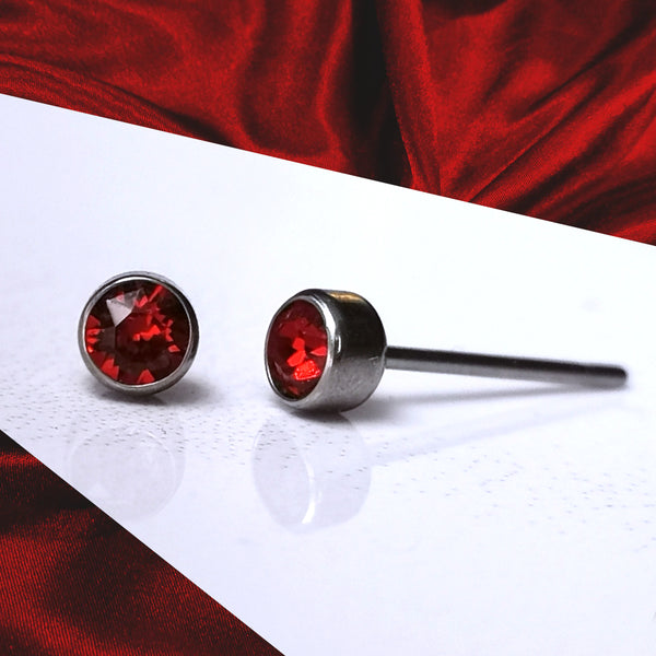 Burgundy Siam Red Crystal Titanium Stud Earrings, 4mm