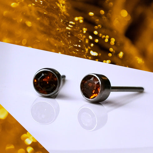 Smoked Topaz Crystal Titanium Stud Earrings, 4mm