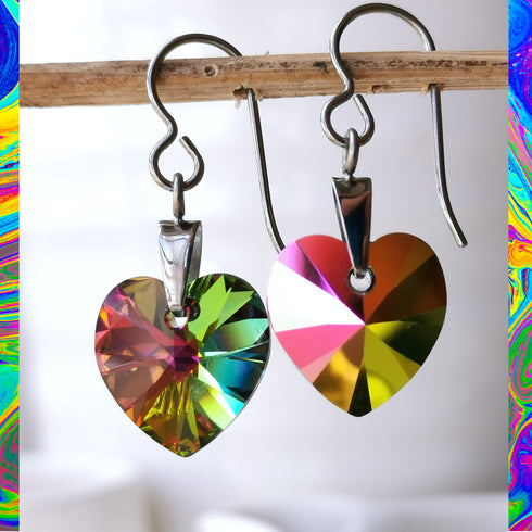 Rainbow Medium Vitrail Crystal Titanium Drop Earrings