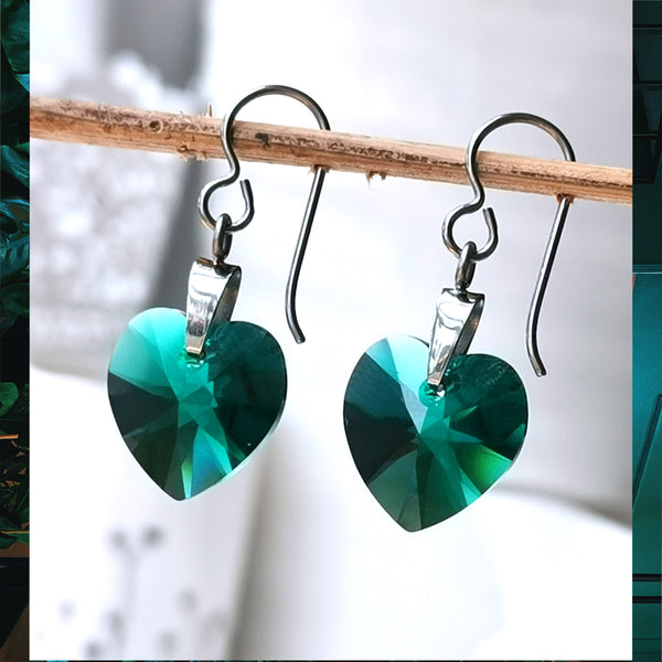 Emerald Green Crystal Titanium Drop Earrings