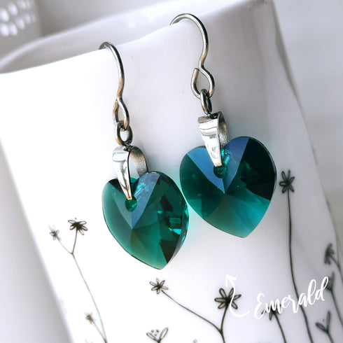 Emerald Green Crystal Titanium Drop Earrings