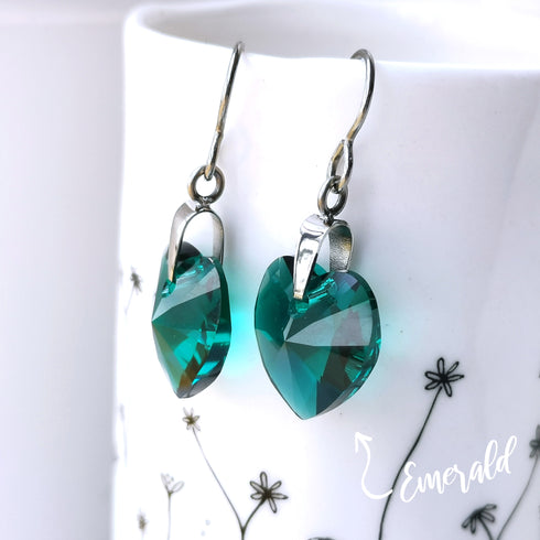 Emerald Green Crystal Titanium Drop Earrings