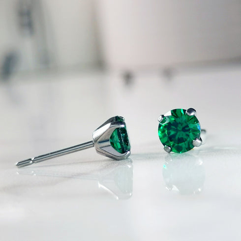 Emerald Green Cubic Zirconia Titanium Earrings