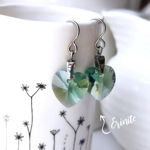 Erinite Green Crystal Titanium Drop Earrings